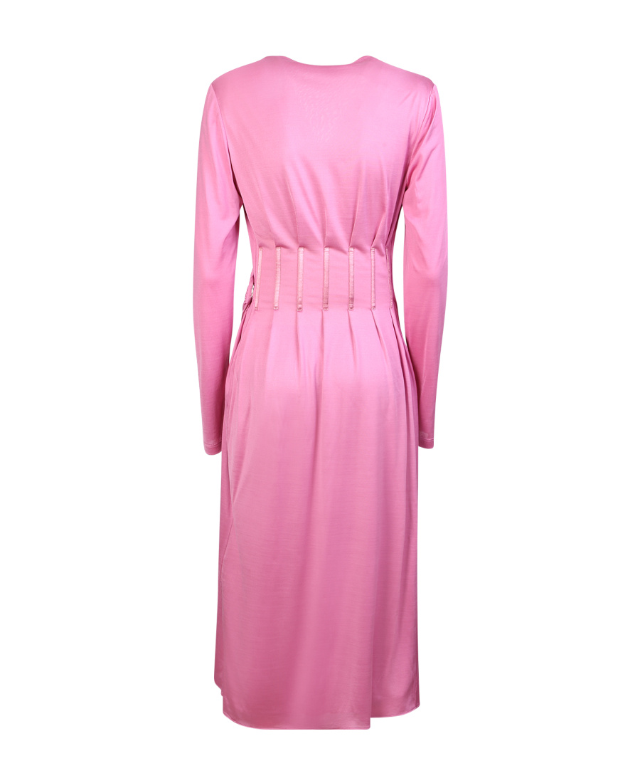 Tom Ford Draped Silk Jersey Corset Midi Wrap Dress In Pink
