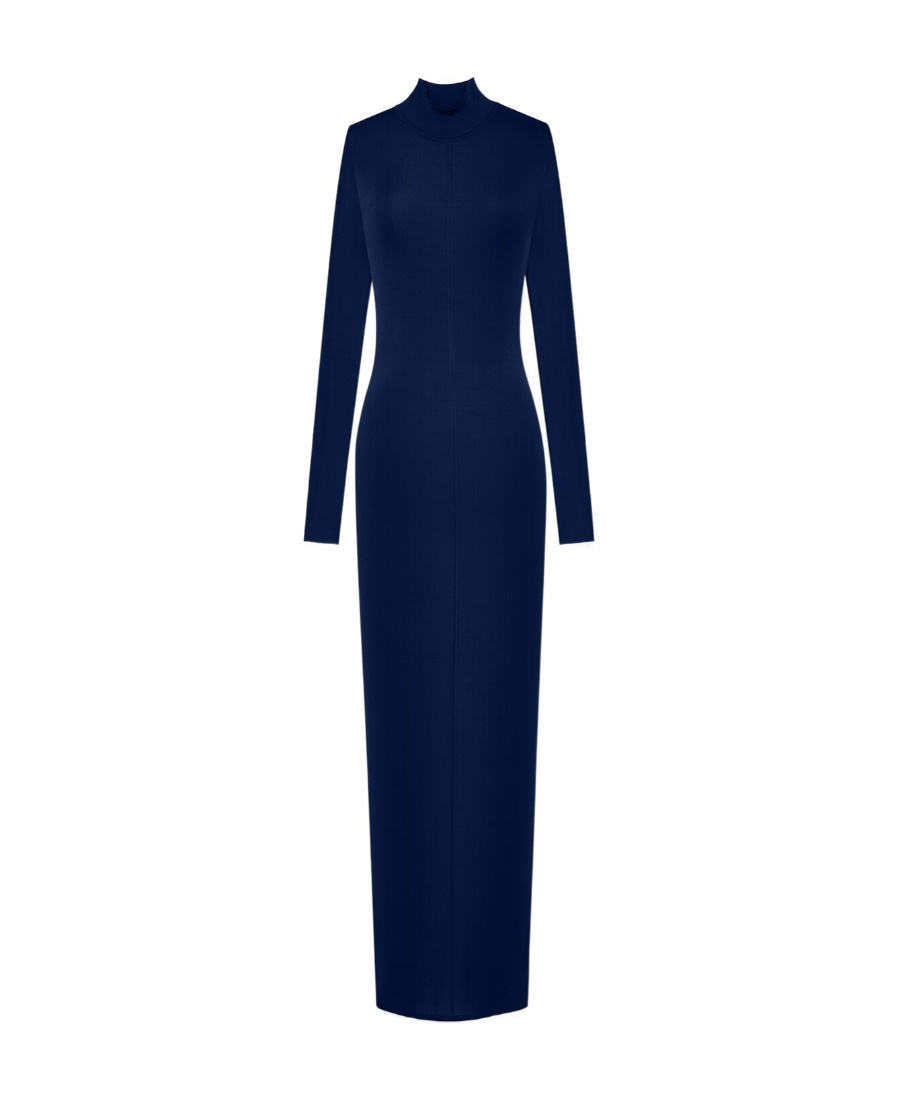 Saint Laurent Knit Long-sleeve Maxi Dress In Blue