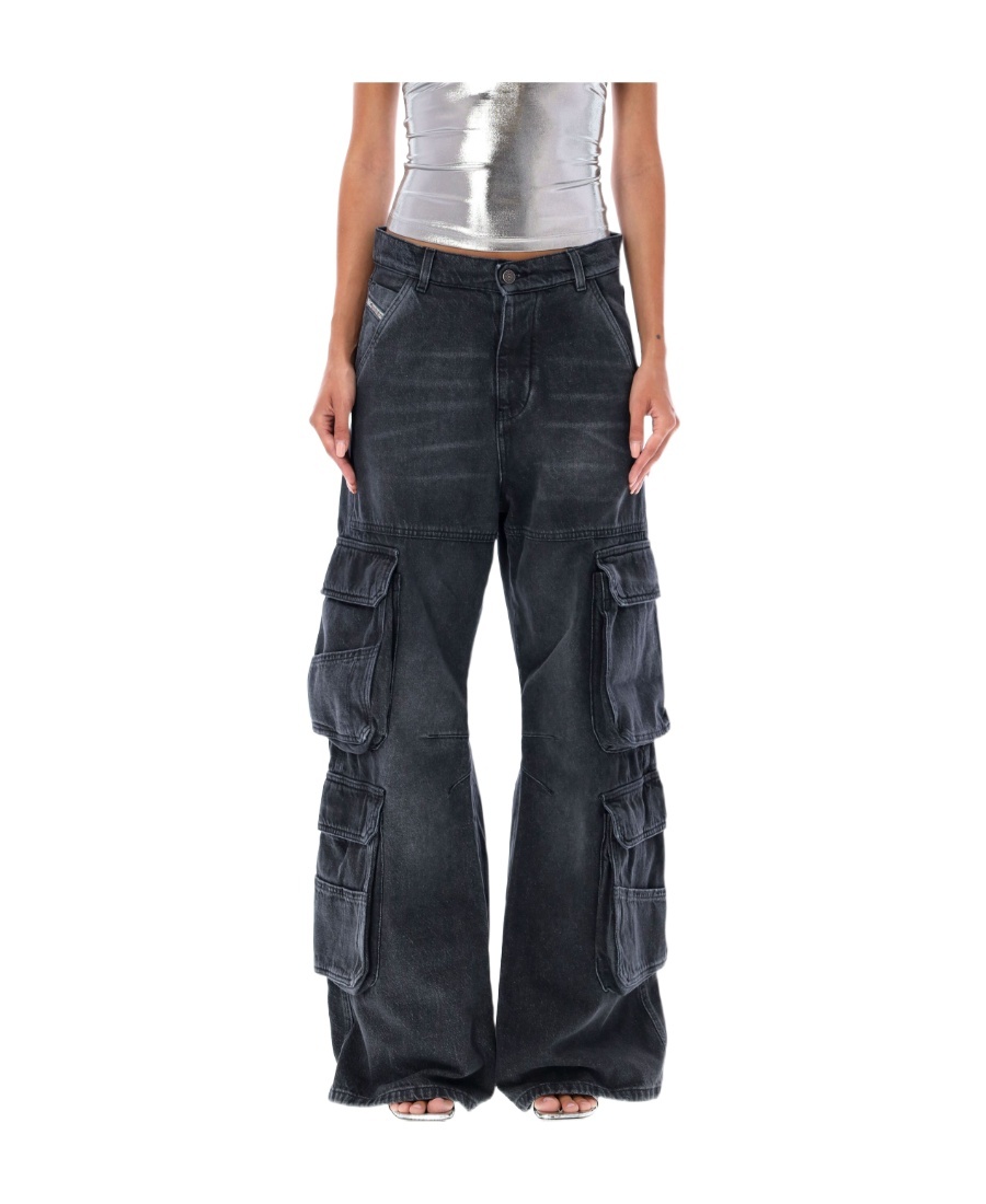 Shop Diesel D-side Cargo Cotton Jeans In Black