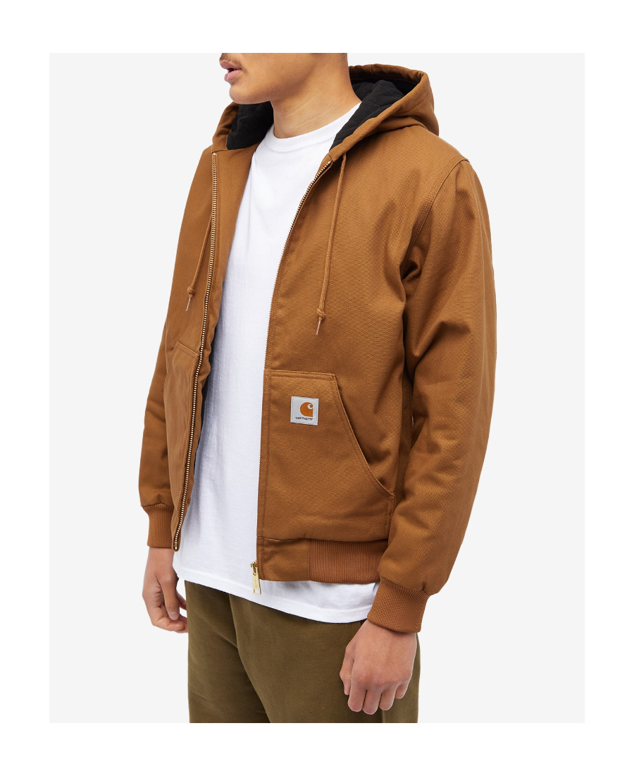 Carhartt Logo-patch Cotton Hooded Jacket In Brown