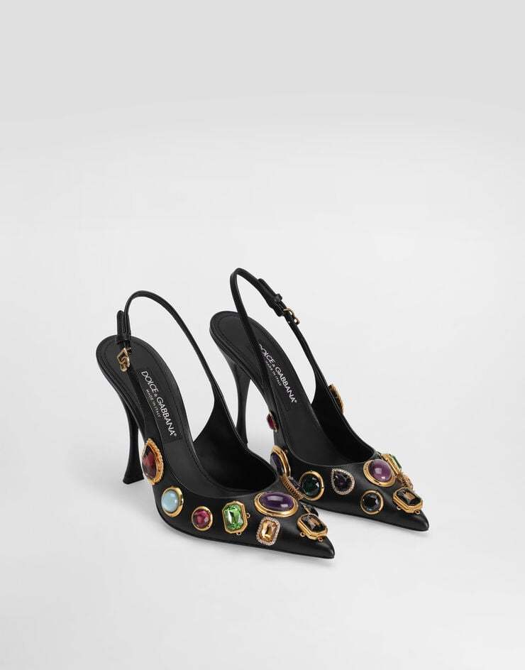 Dolce & Gabbana Semiprecious Stone Leather Slingback Pumps In Black