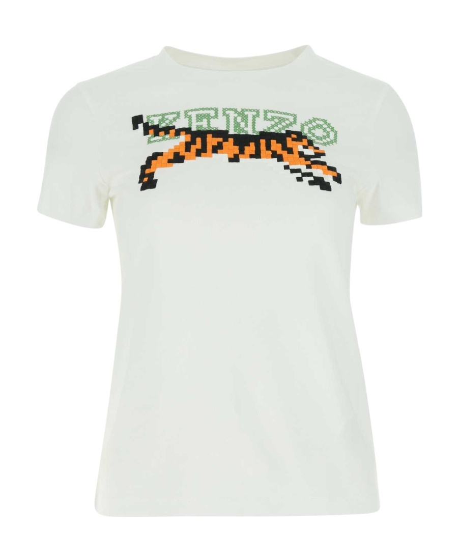 KENZO KENZO TIGER MOTIF EMBROIDERED CREWNECK T-SHIRT