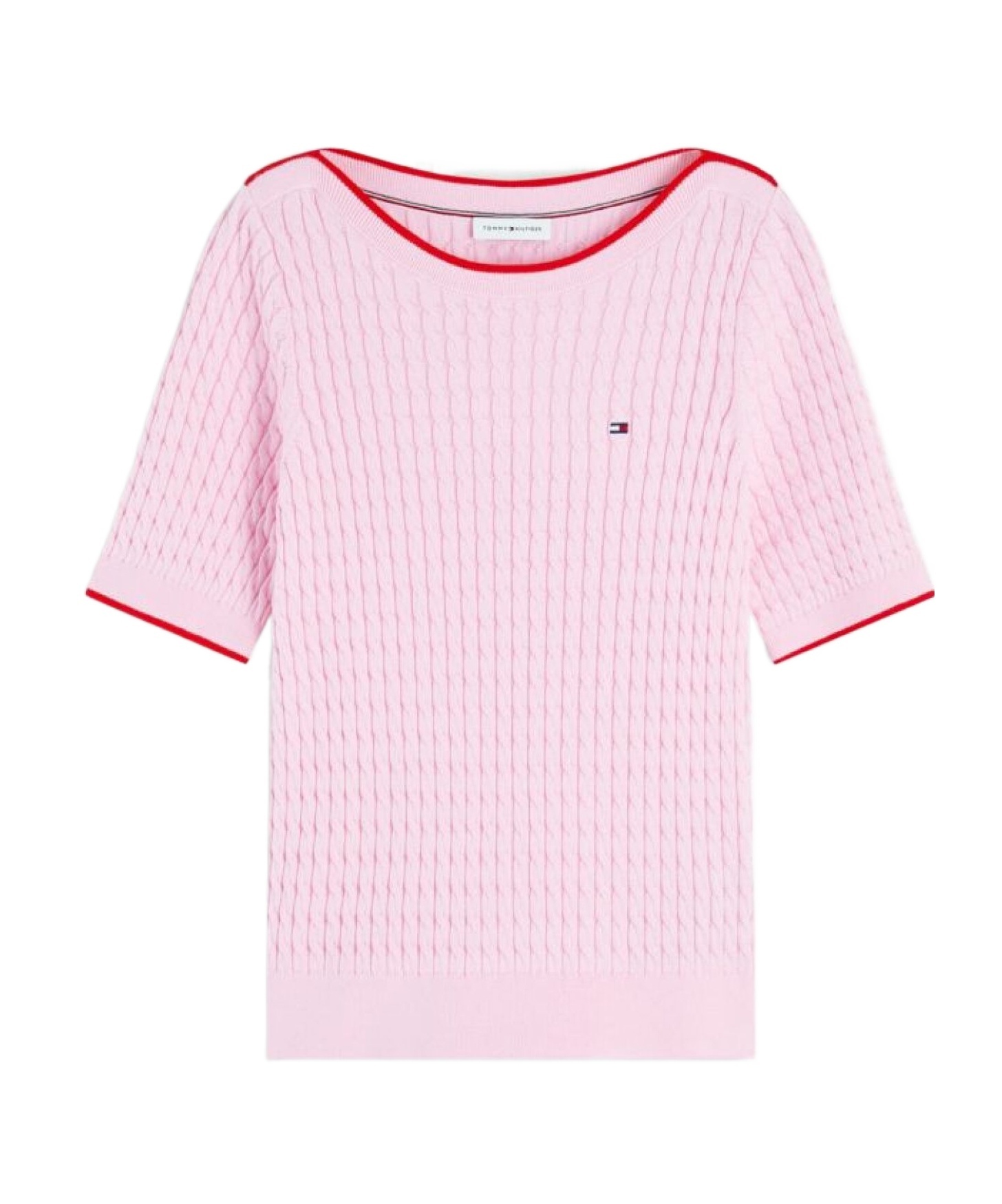 Tommy Hilfiger Cable-knit Short-sleeve Sweater In Pink