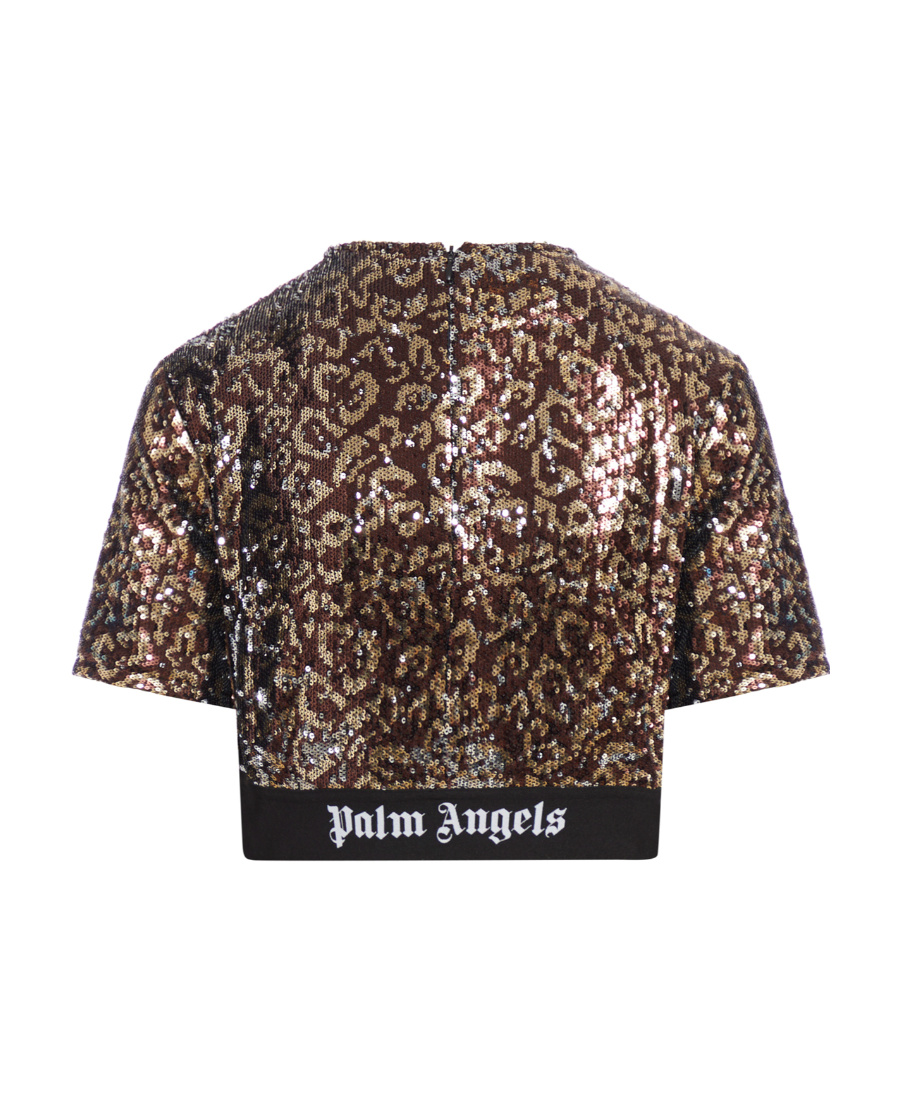 Palm Angels Sequins Logo Tape Tee In Black