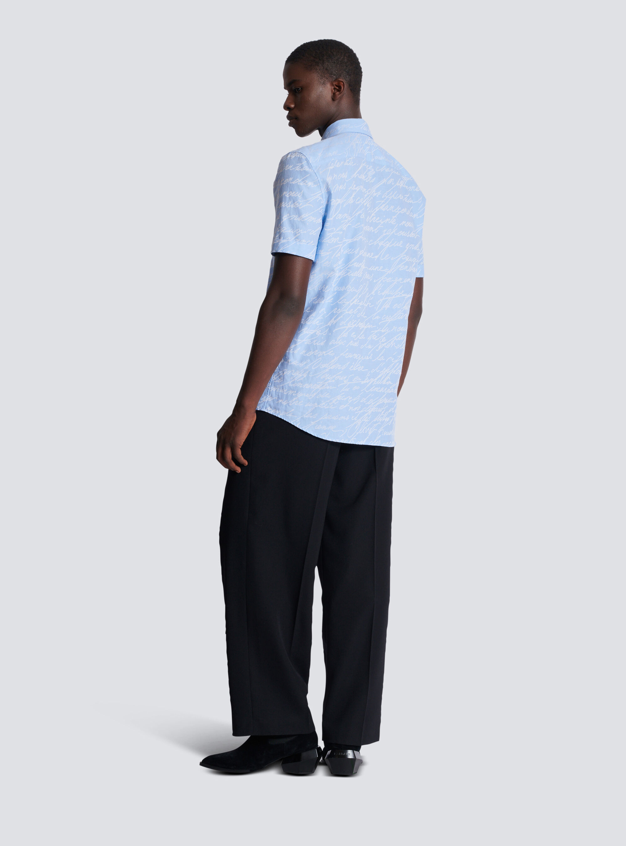 Balmain Love Letter-jacquard Shirt In Blue