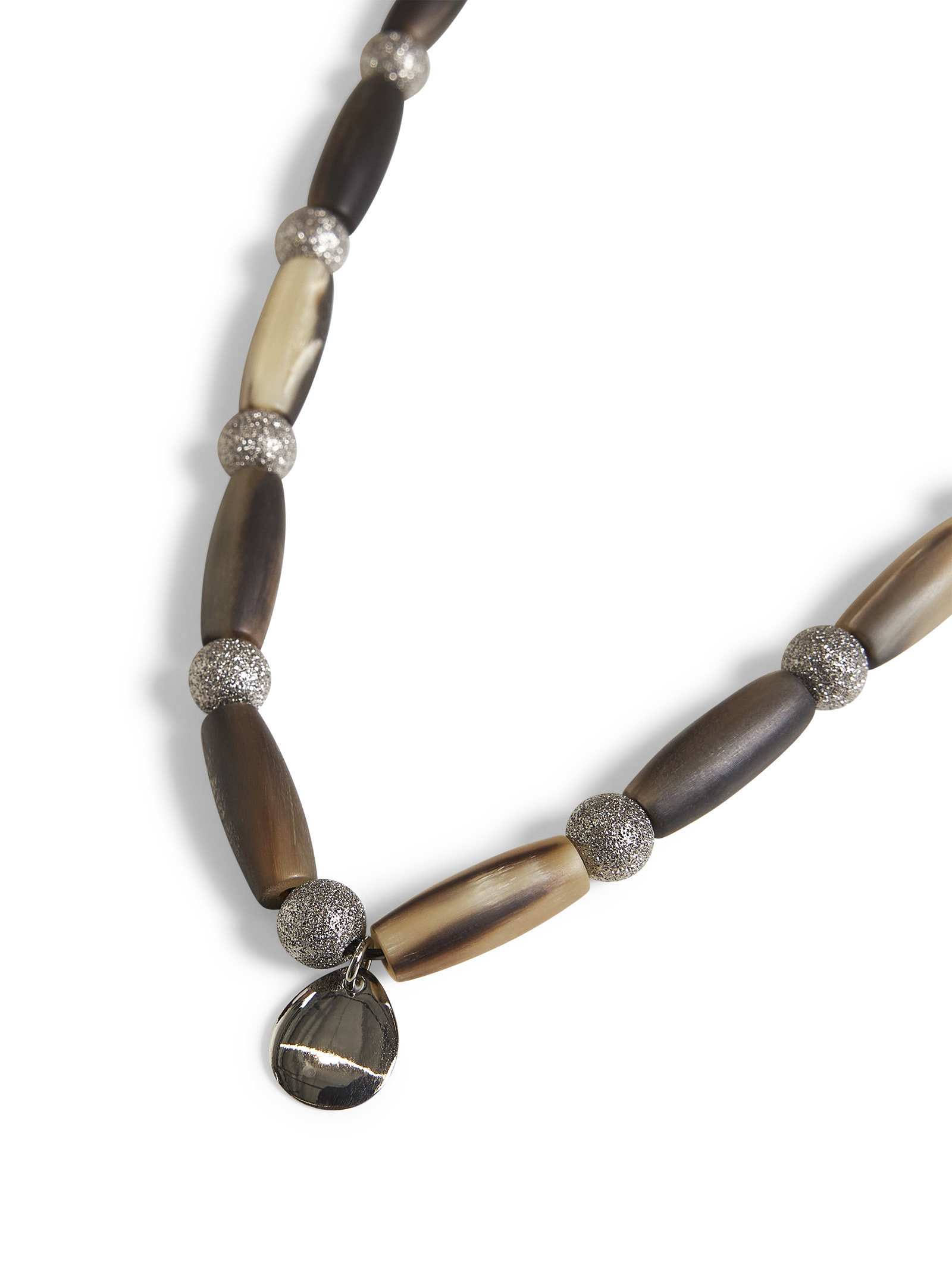 Brunello Cucinelli Horn Necklace With Silver Beads In Black