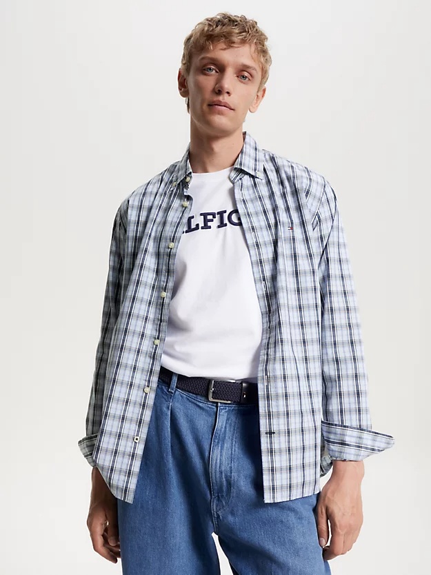 Tommy Hilfiger Lapel Long-sleeved Shirt In Blue