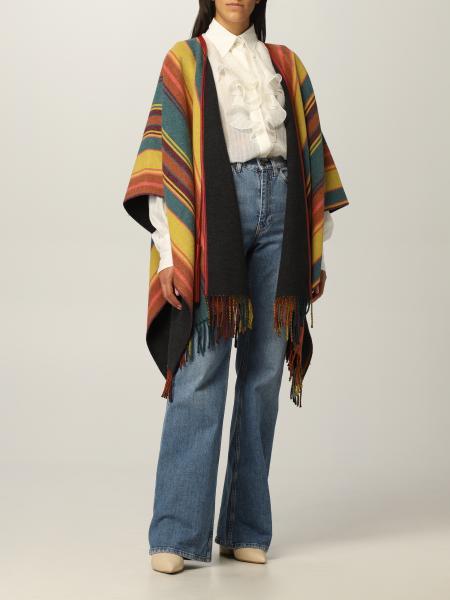 Etro Mantel Striped Wool Cloak In Multicolor