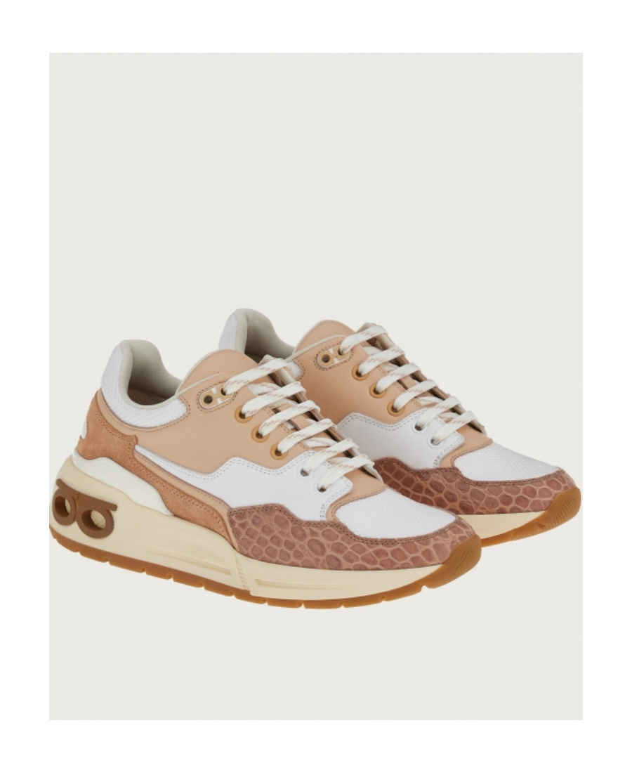 Ferragamo Cosma Low Leather Sneaker In Nude