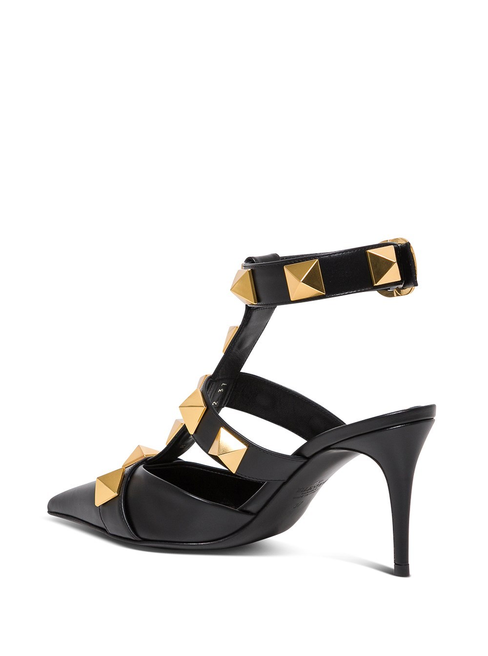 Valentino Roman Stud 80 Leather Ankle Strap Pump In Black