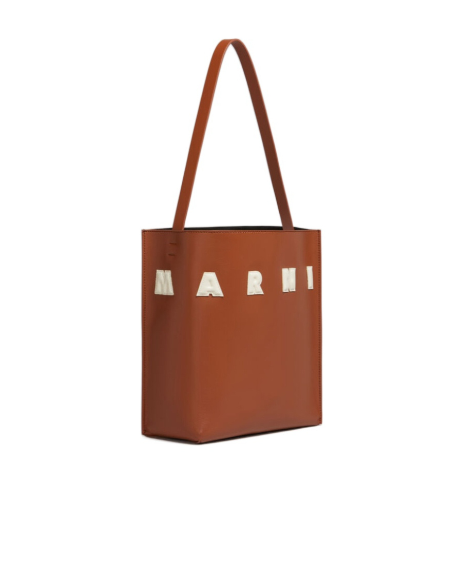 Marni Museo Logo-patch Leather Bag In Brown
