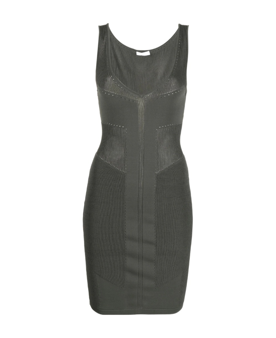 P.a.r.o.s.h Pointelle-knit Semi-sheer Dress In Gray