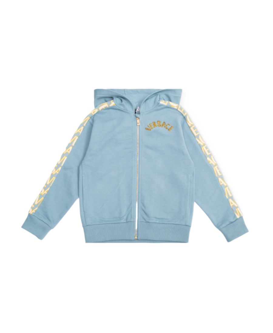 VERSACE LOGO-EMBROIDERED ZIP-UP HOODIE 