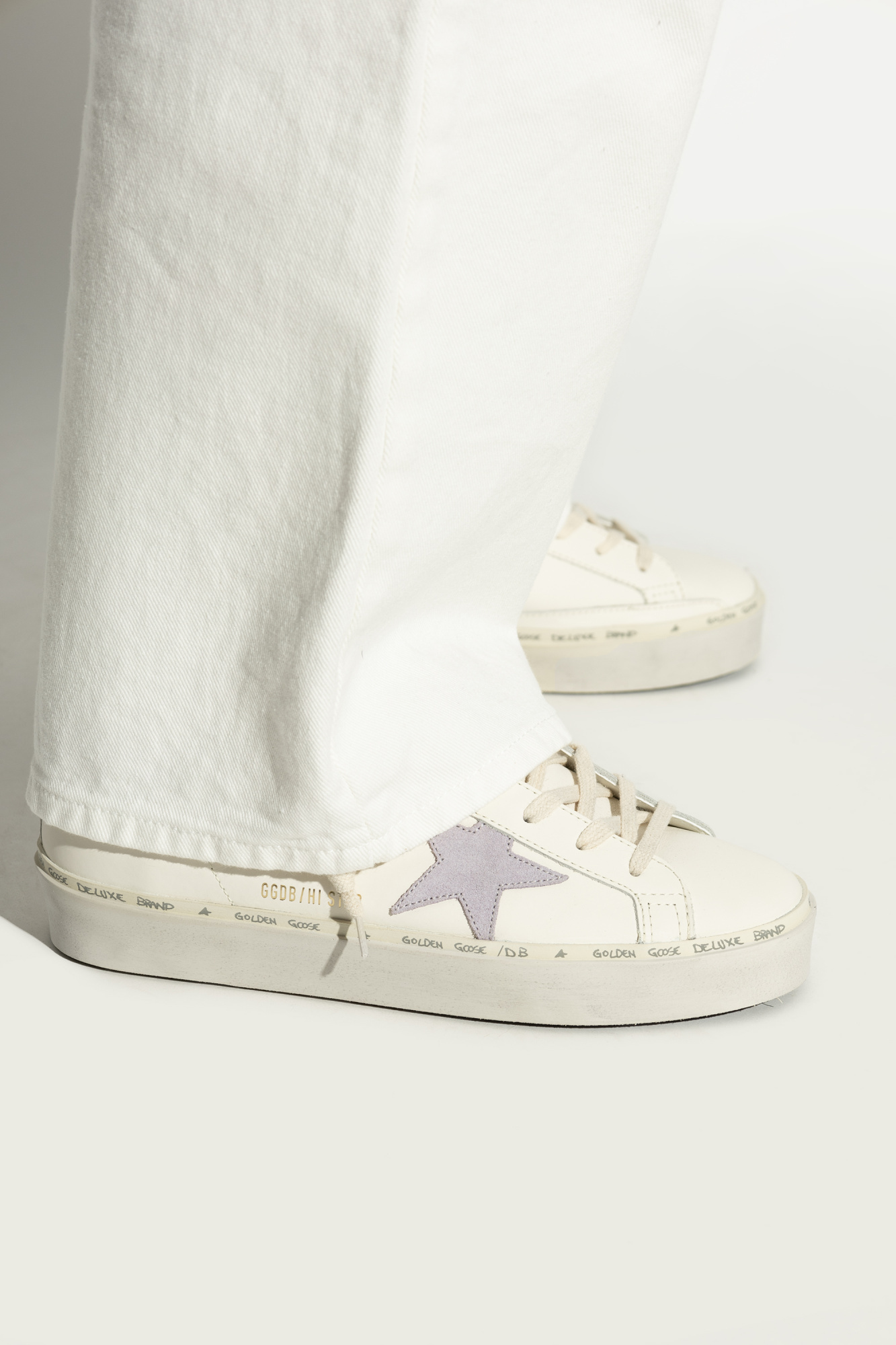 Golden Goose Hi Star Leather Platform Sneakers In White