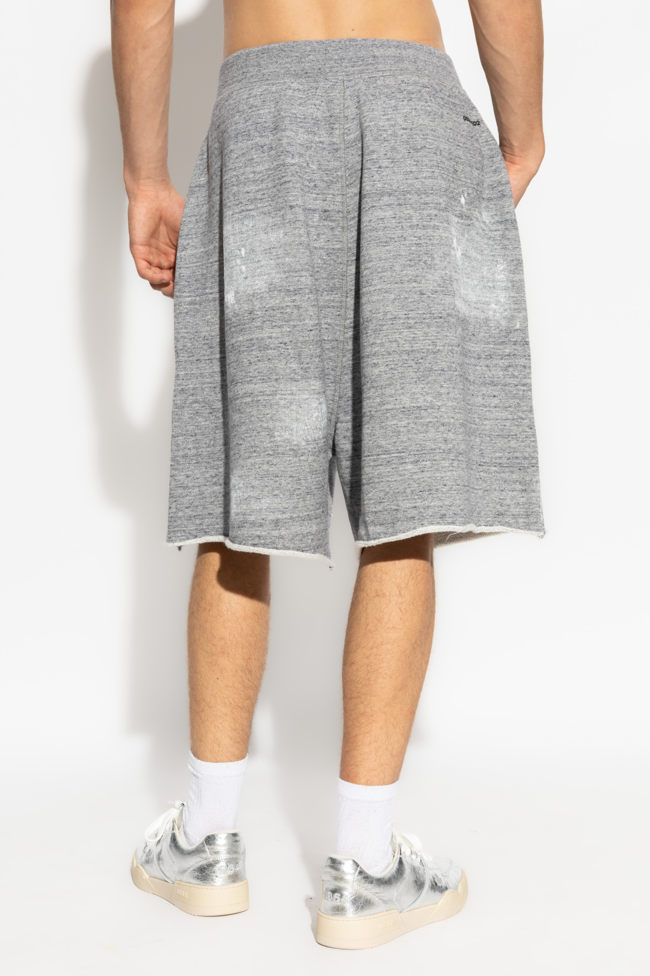 Dsquared2 Eyelet-embellished Mélange-effect Track Shorts In Gray