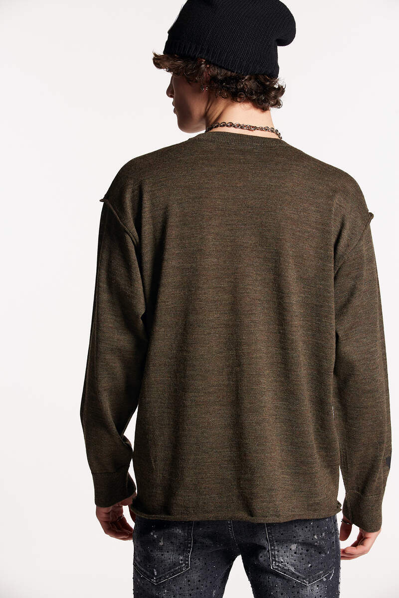 Dsquared2 Virgin Wool Crew-neck Sweater With Breast Pocket In Brown