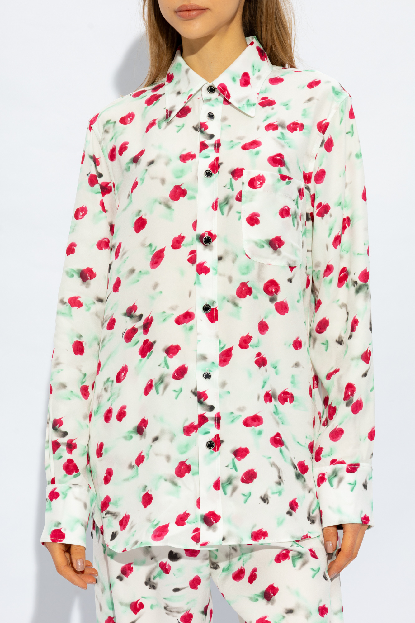 Marni Floral Print Viscose Shirt In White