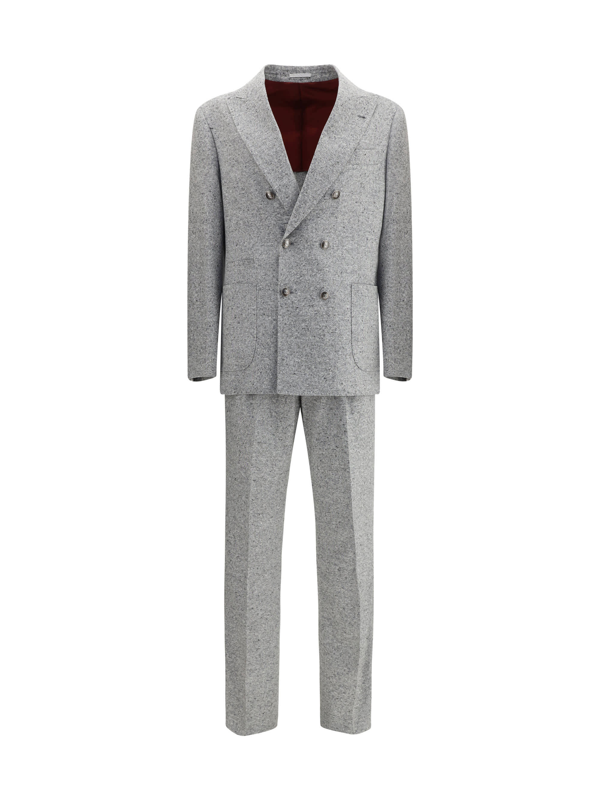 Brunello Cucinelli Men Wool And Cashmere Buttoned Grisaille Suit In Gray