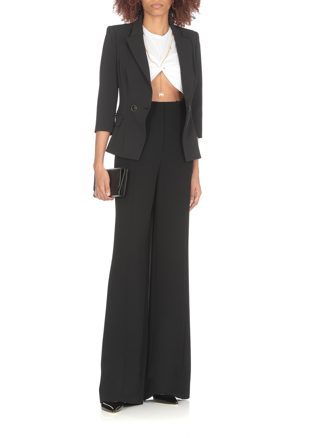 Elisabetta Franchi Logo Patch Wide-leg Trousers In Black