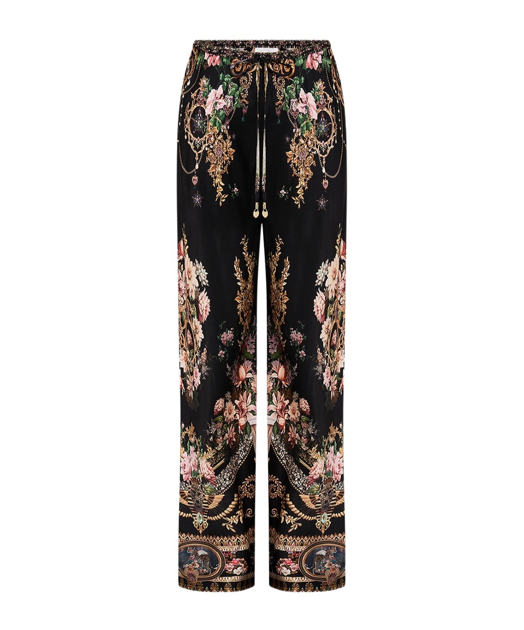 Camilla Bias-cut Silk Wide-leg Drawstring Pants In Black
