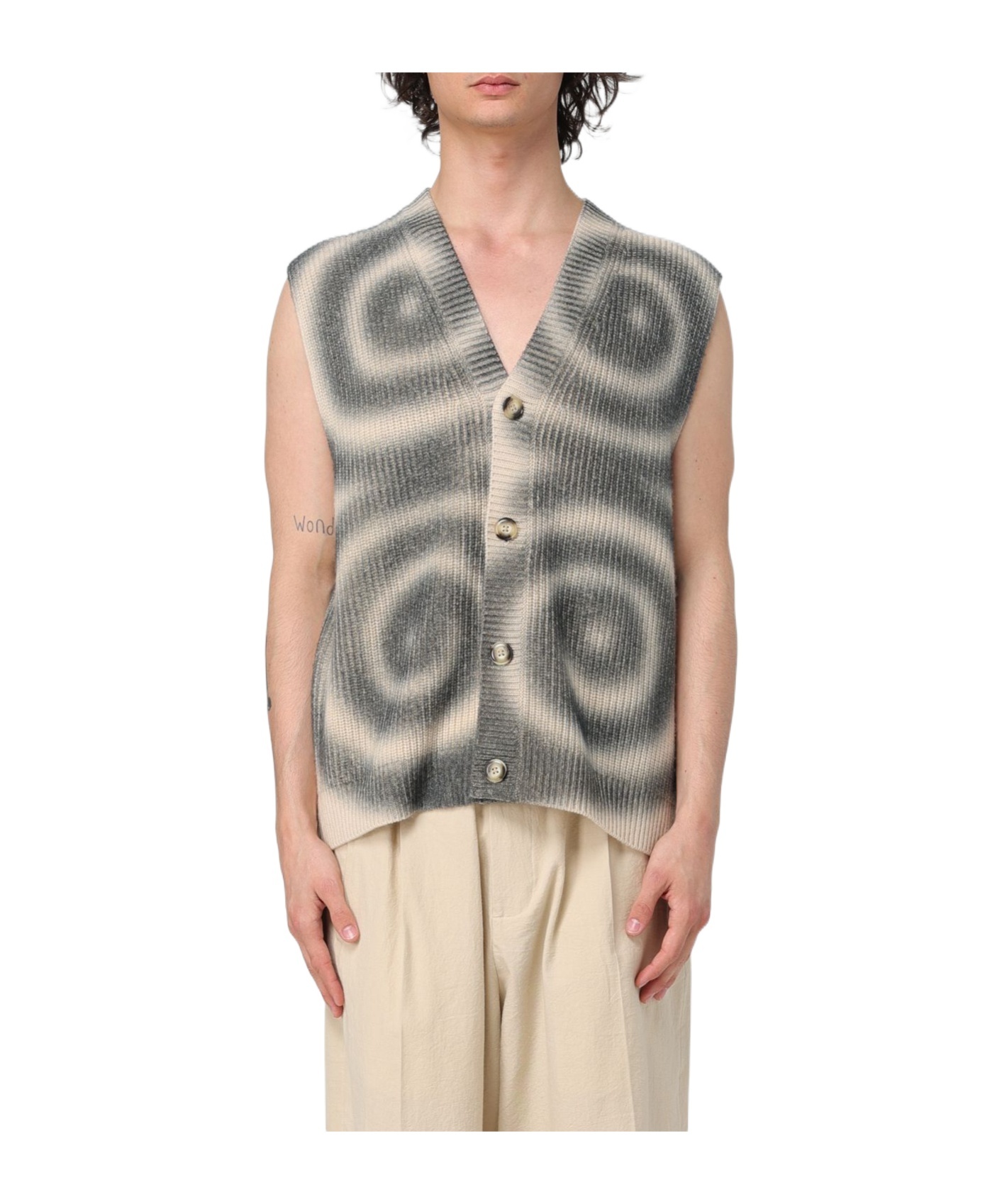 Nanushka Sleeveless Graphic-print Cardigan In Gray