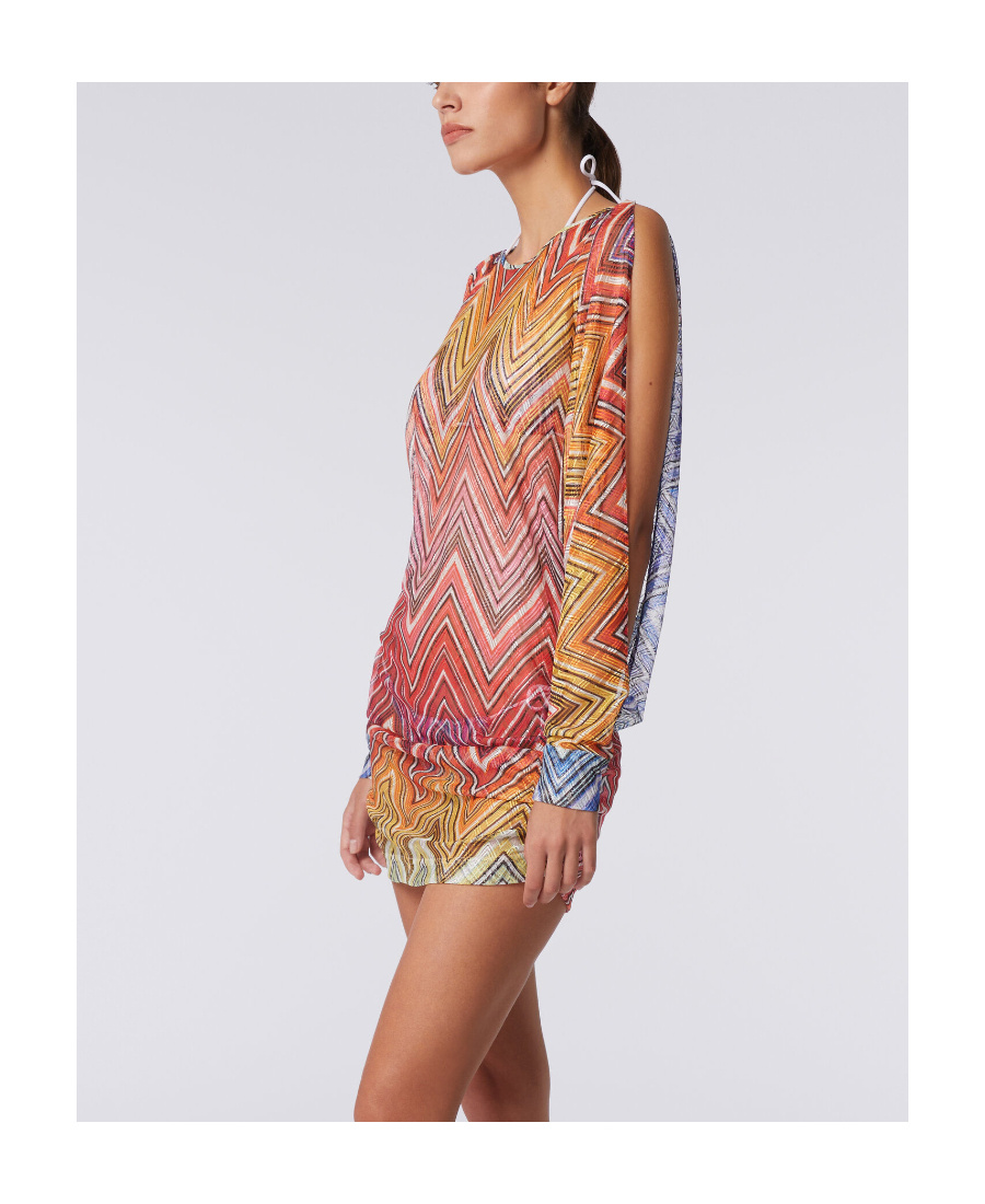 Missoni Zigzag-print Cut-out Minidress In Nude