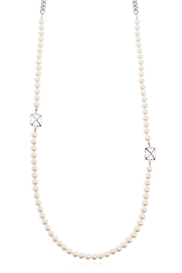 Off-white Arrow-charm Faux-pearl Necklace In Silver