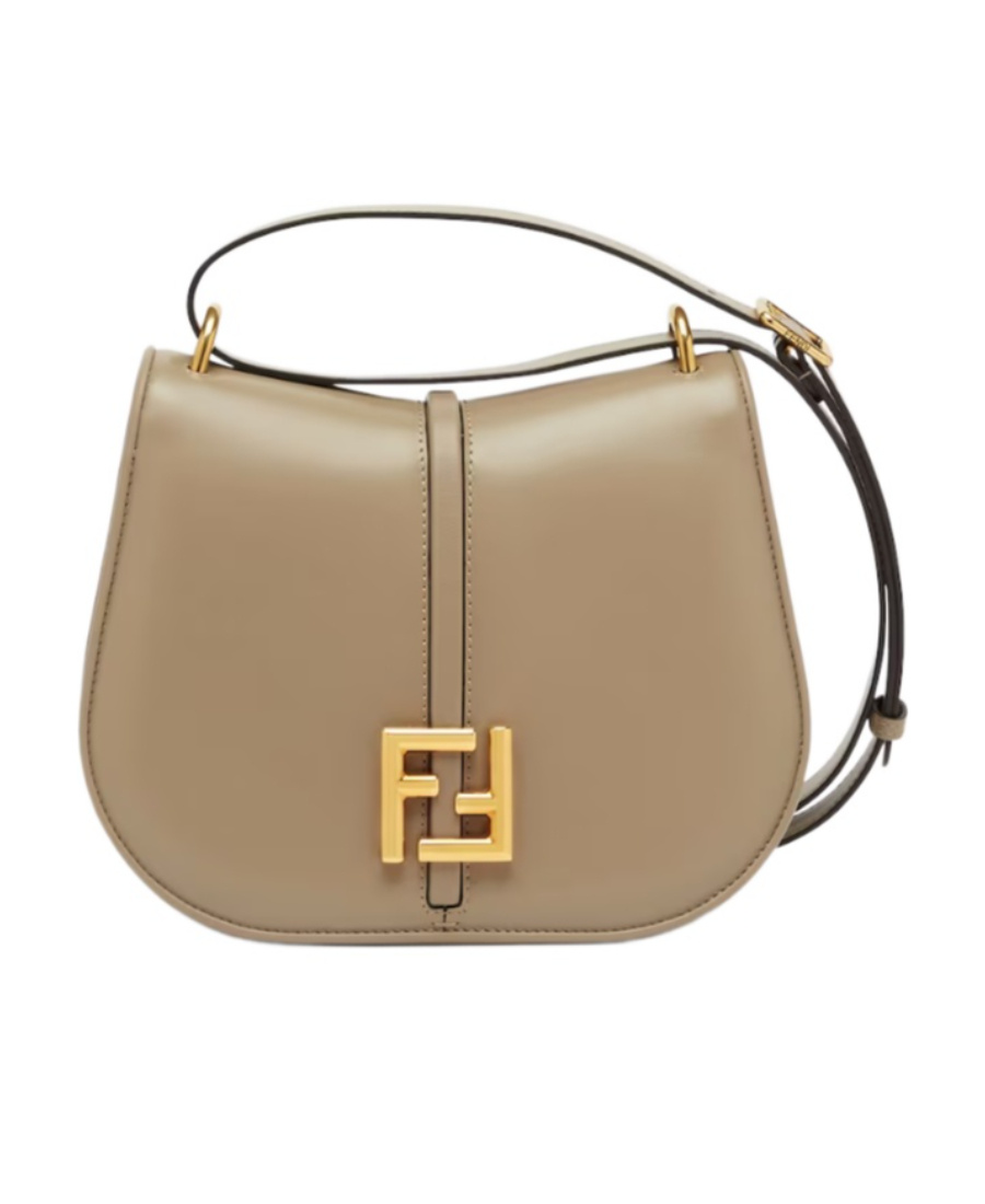 Fendi Logo-plaque Leather Shoulder Bag In Nude
