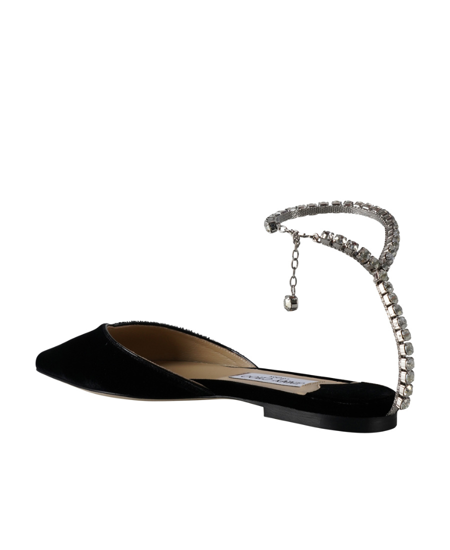 Jimmy Choo Saeda Crystal-embellished Ballerina Shoes In Black