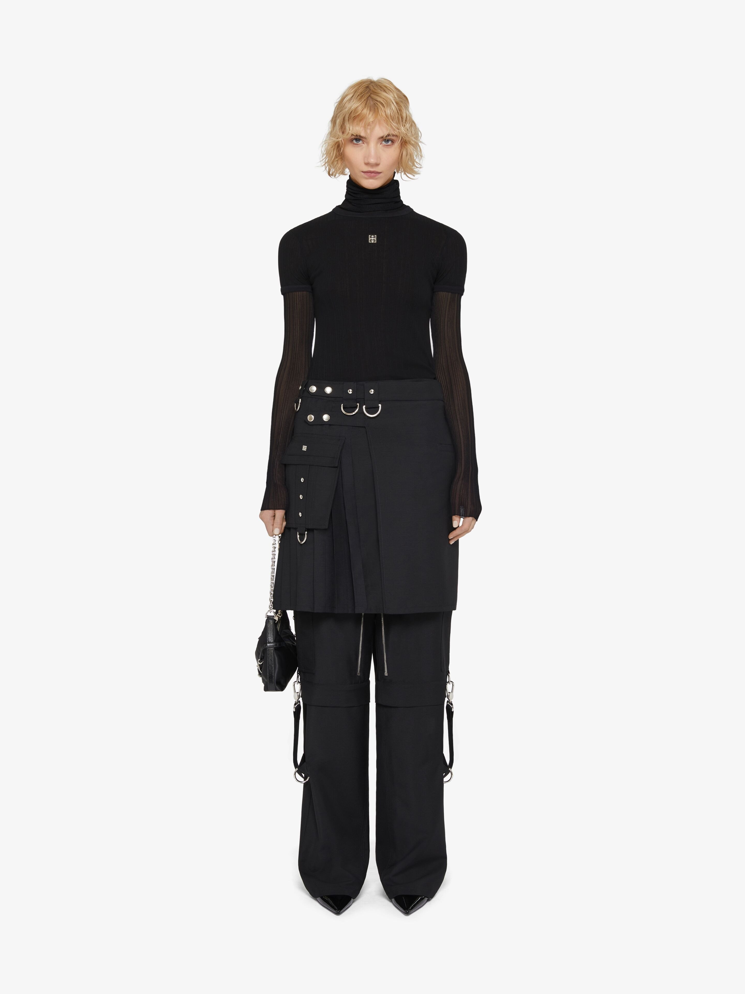 Givenchy Jupe Kilt En Laine Et Mohair In Black