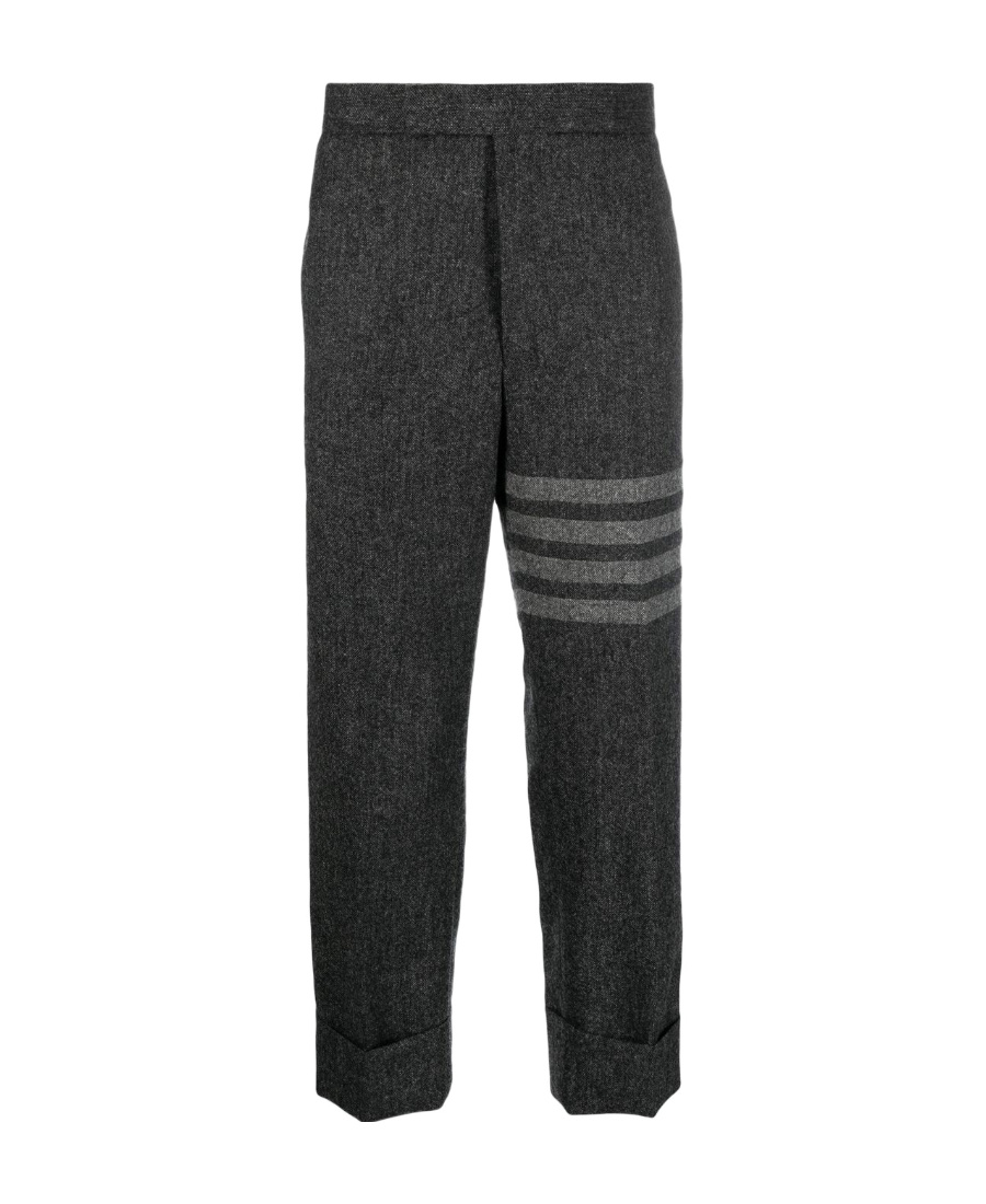 Thom Browne Trousers With Striped Detail And Pockets In Black