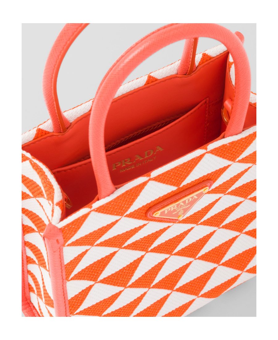Prada Symbole Embroidered Mini Bag In Orange/white