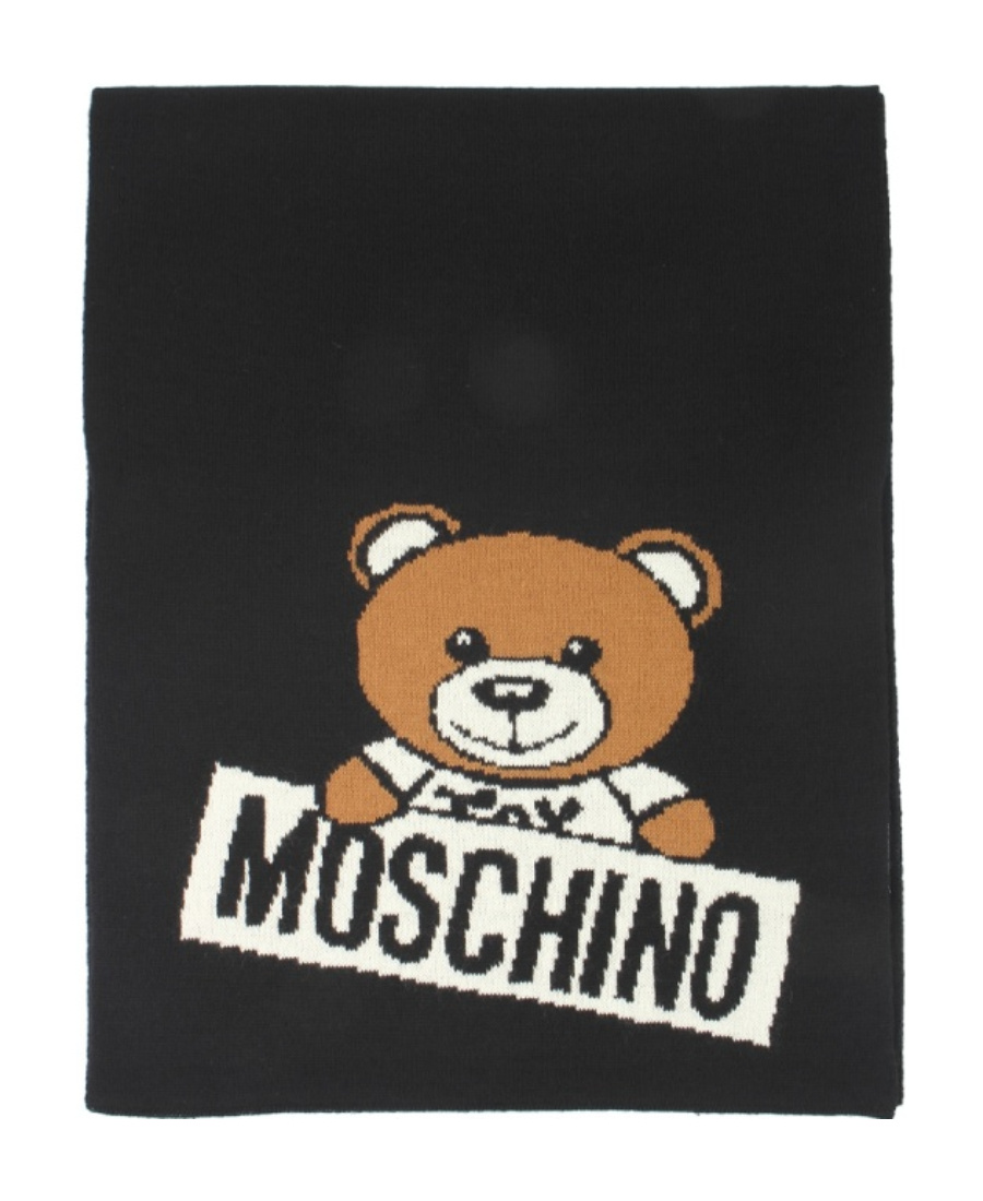 Moschino Logo Wool Scarf In Black