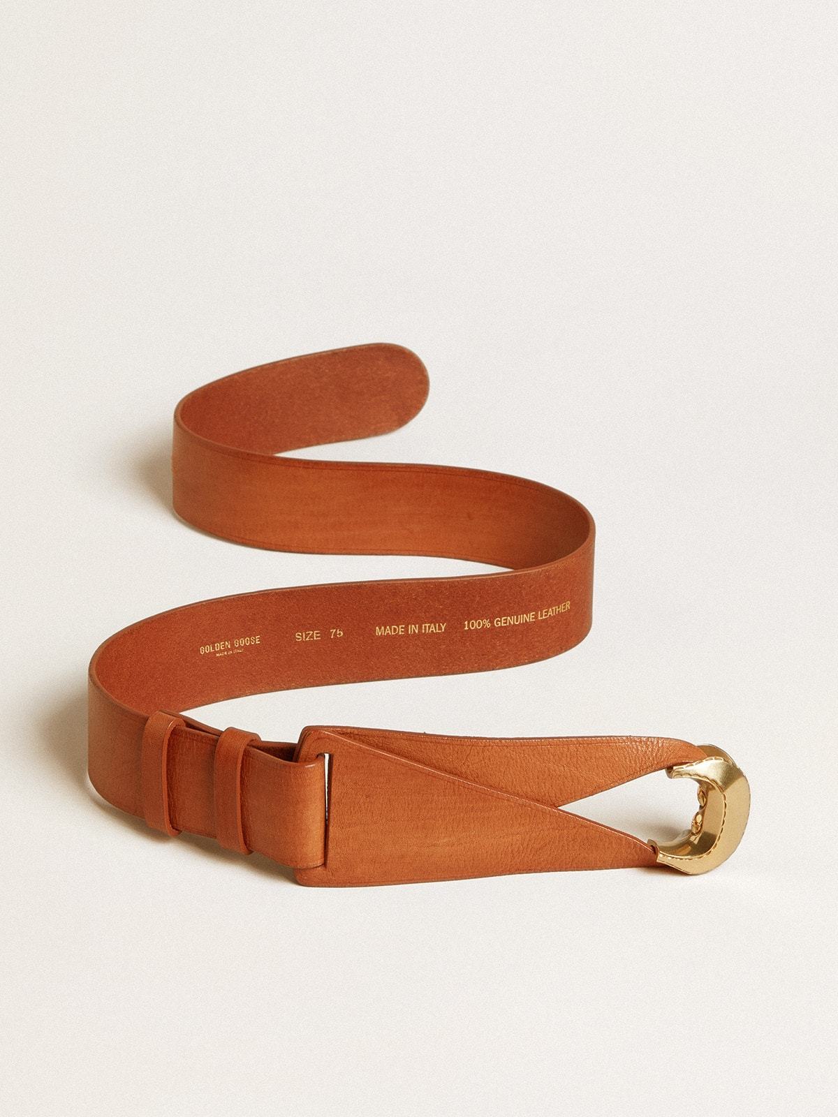 Golden Goose Brown Leather Belt With Semi-circular Gold Buckle In Brown