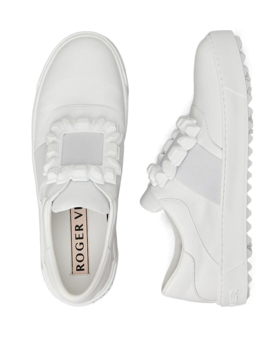 Roger Vivier Very Vivier Rubber-buckle Leather Trainers In White