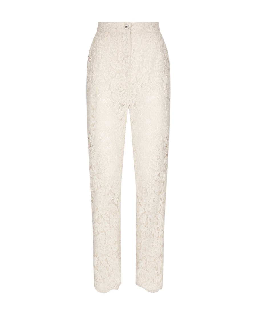 Dolce & Gabbana Logo Lace Casual Pants In White