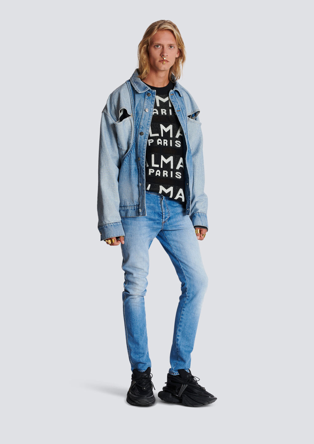Shop Balmain Slim-fit Cotton Jeans In Blue