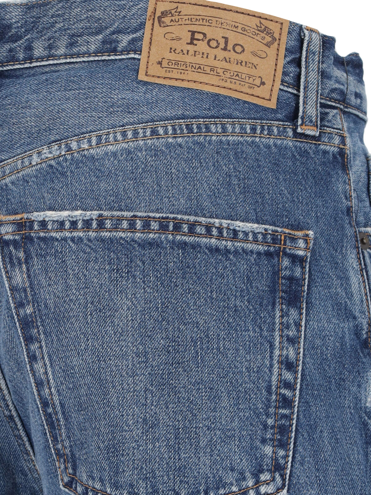 Polo Ralph Lauren Straight Leg Trousers Distressed Detail In Blue