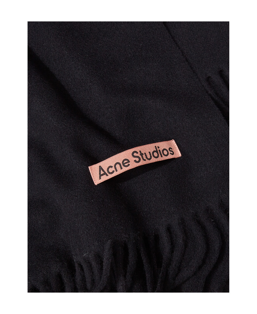 Shop Acne Studios Fringed Wool Scarf In Black
