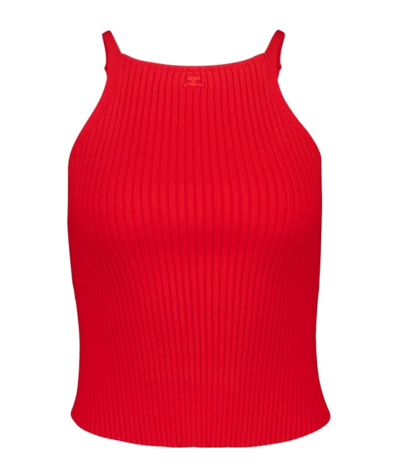 Courrèges Circle Logo Ribbed-knit Tank Top In Red