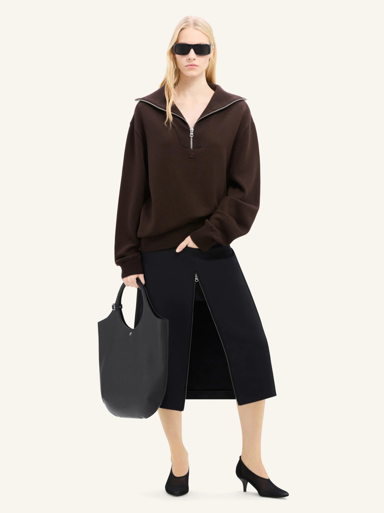 Courrèges Merino Wool Sweater With Zipper In Black