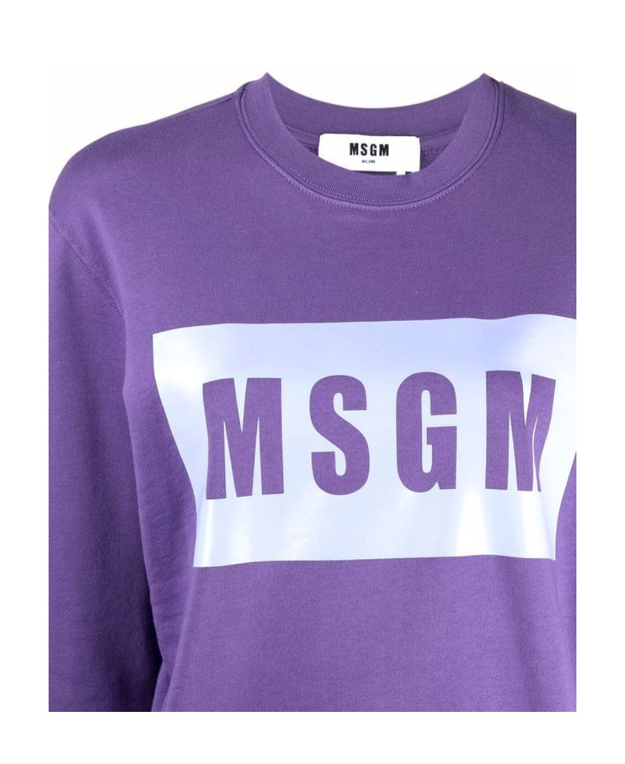 Msgm Logo-print Crew Neck Sweatshirt In Purple