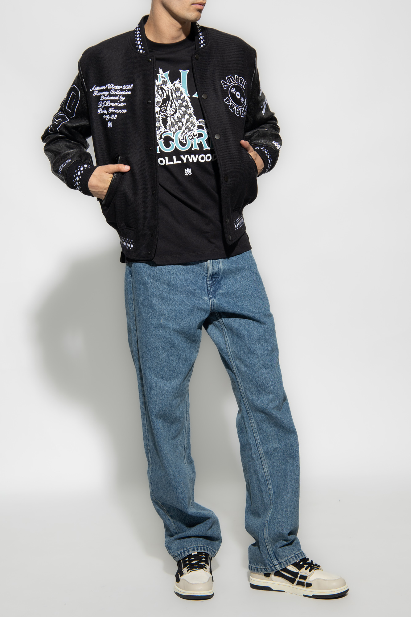 Shop Amiri Logo-appliqué Varsity Jacket In Black