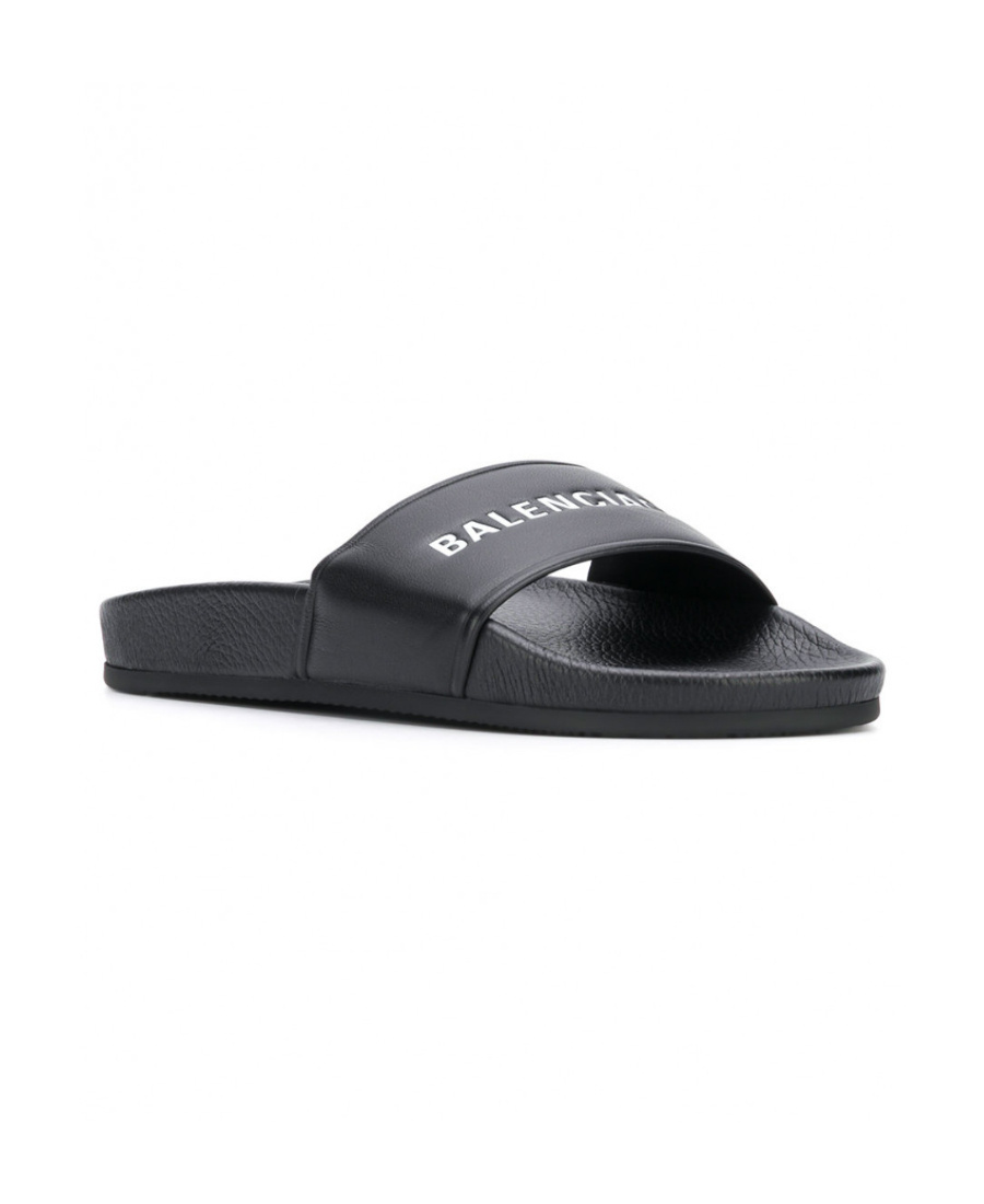 Balenciaga Slide Sandals With Open Toe And Flat Sole In Black