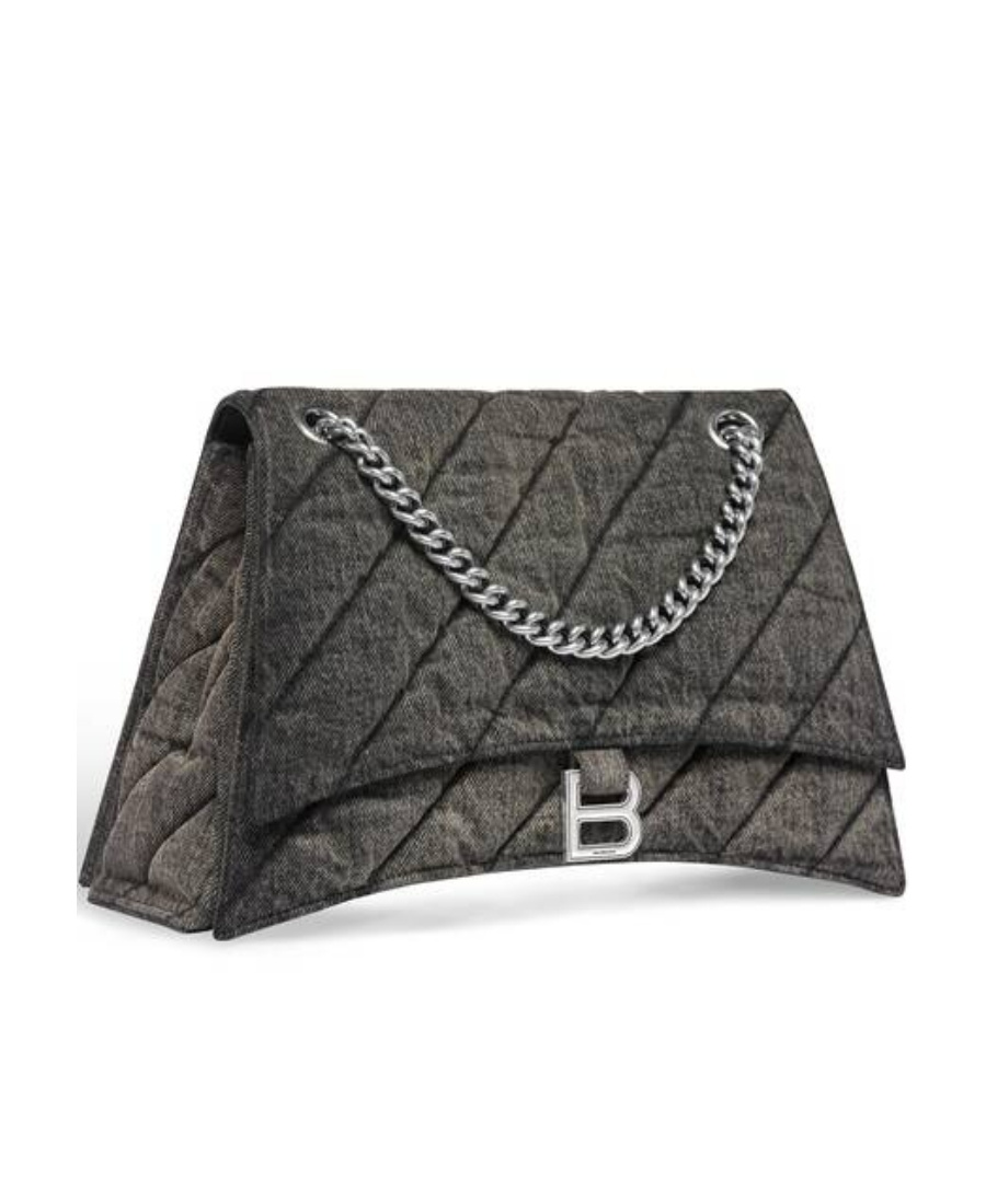 Balenciaga Medium Crush Denim Shoulder Bag In Black