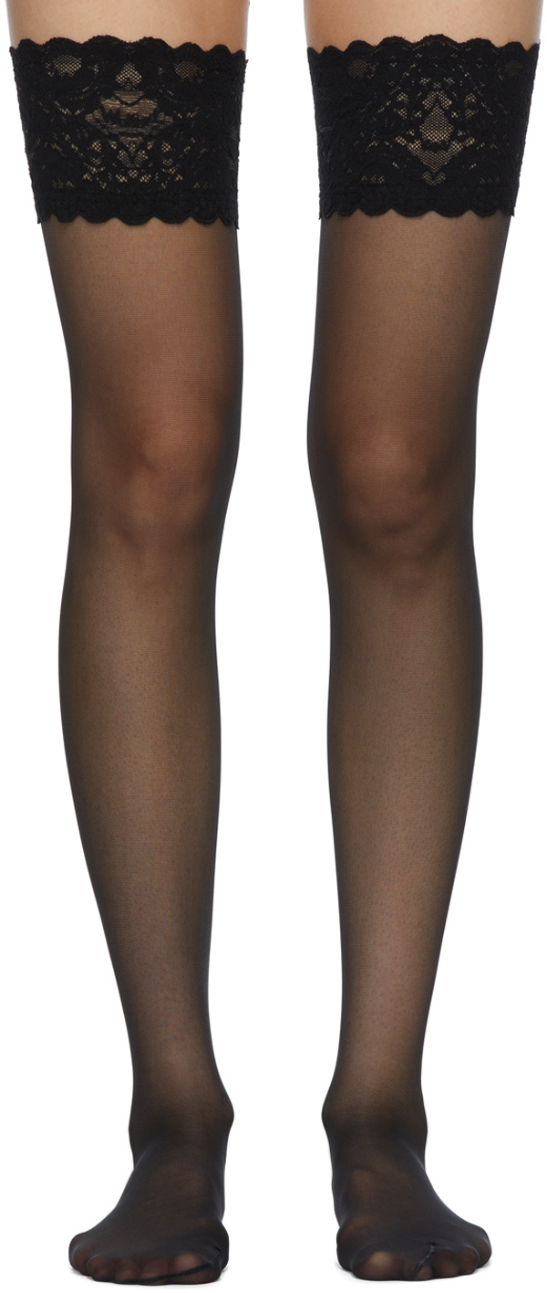 WOLFORD BLACK LOGO STOCKINGS
