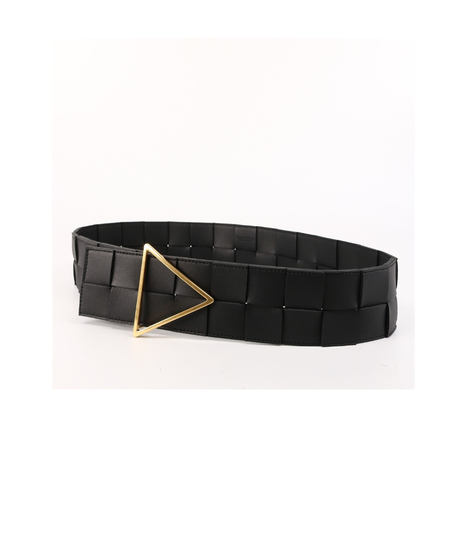 Bottega Veneta Black Leather Belt With Tringolar Buckle In Black