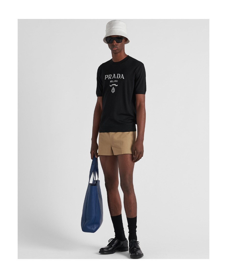 Prada Logo Intarsia Wool Sweater In Black