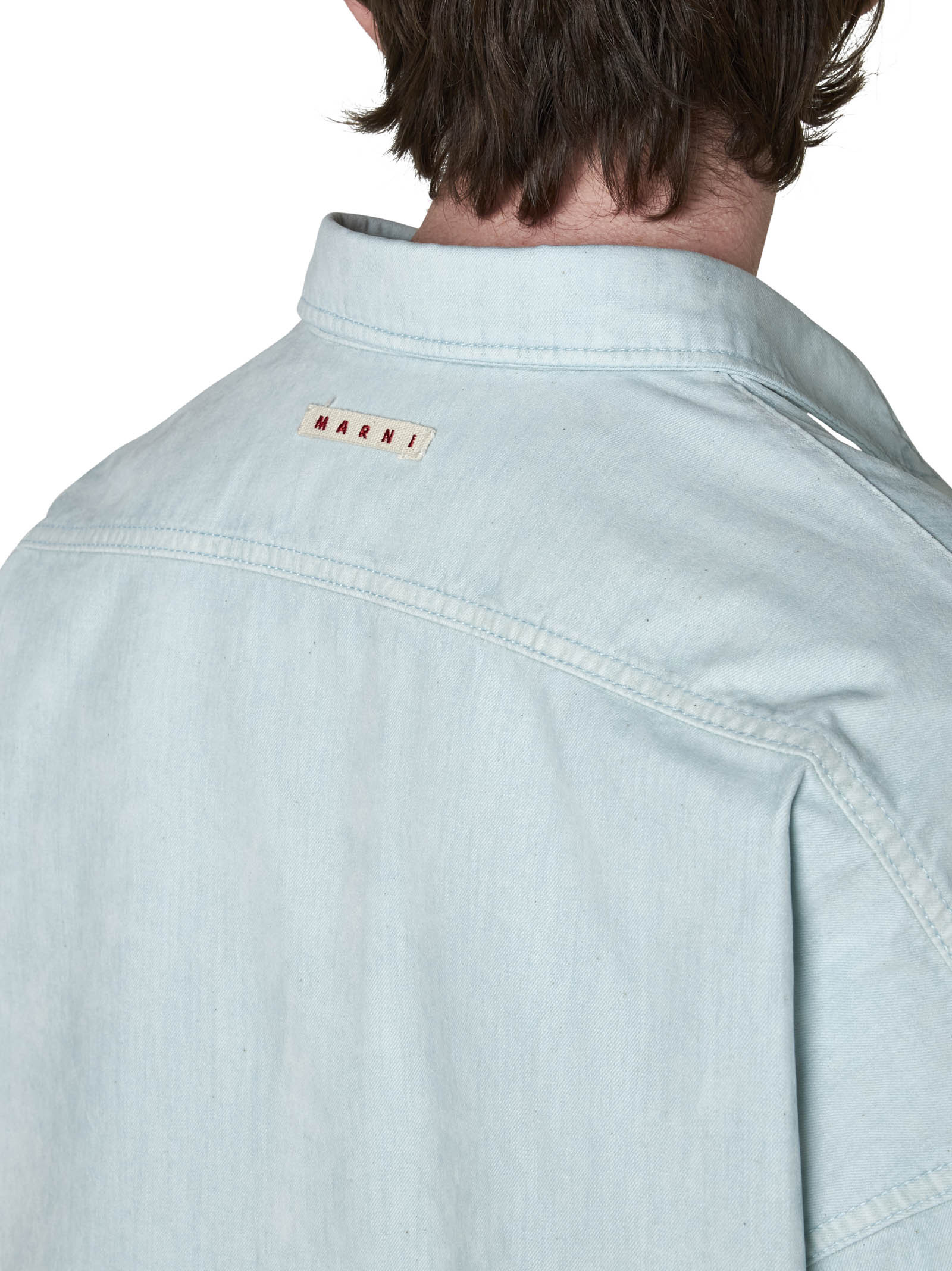 Shop Marni Flocked-finish Denim Shirt In Blue
