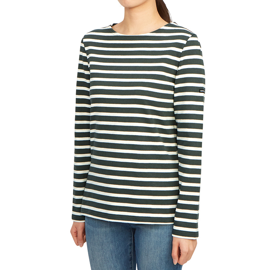 Saint James Striped Logo T-shirt In Black